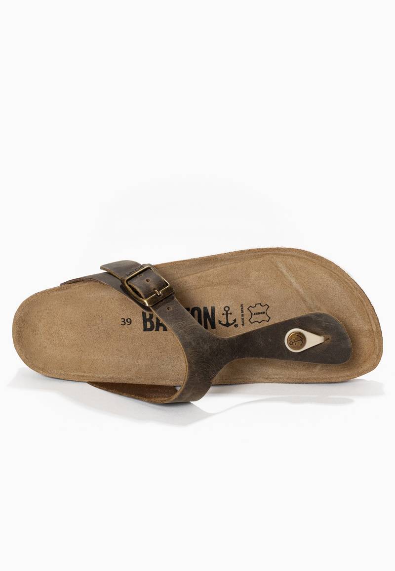 Brown 100% Leather Mercury Sandals with Toe Post