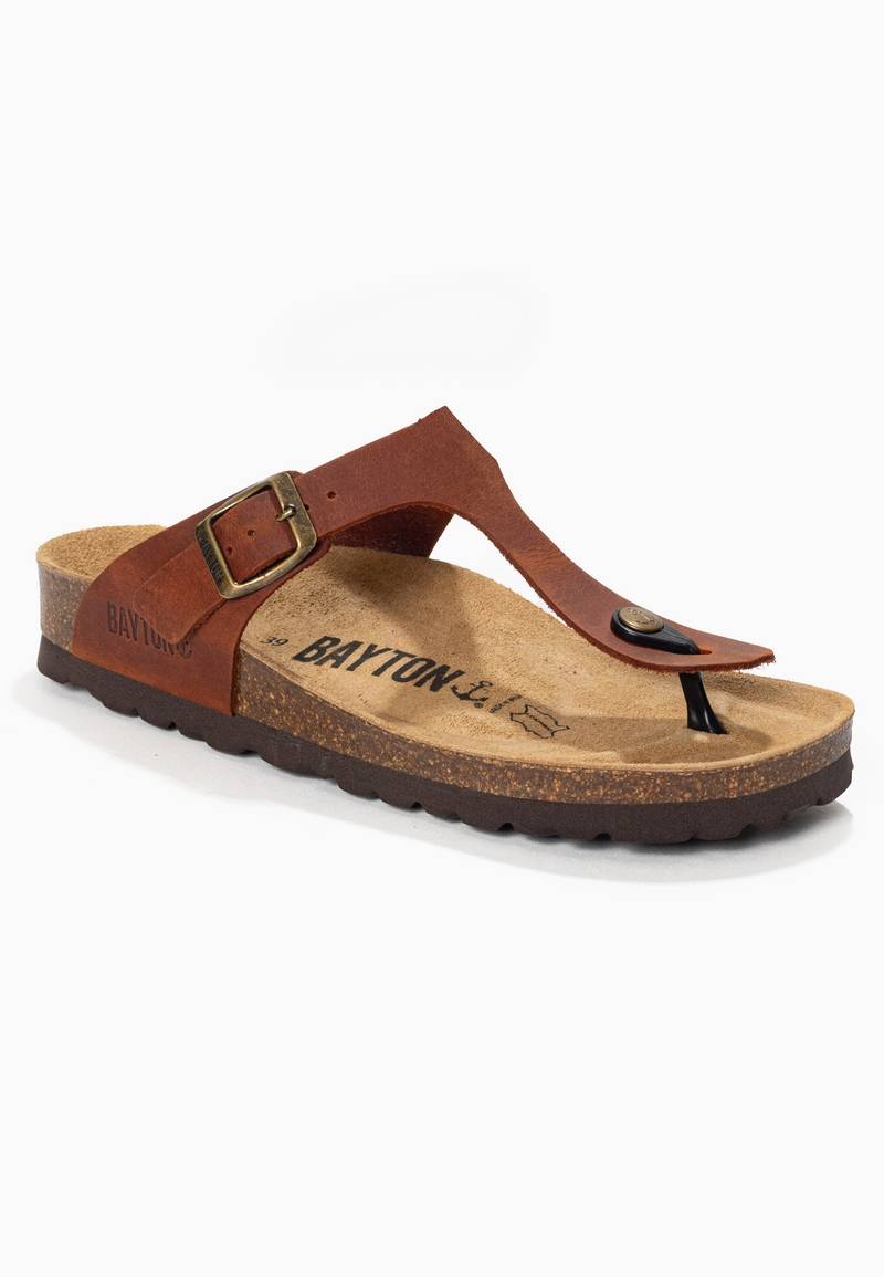 Brown 100% Leather Mercury Sandals with Toe Post