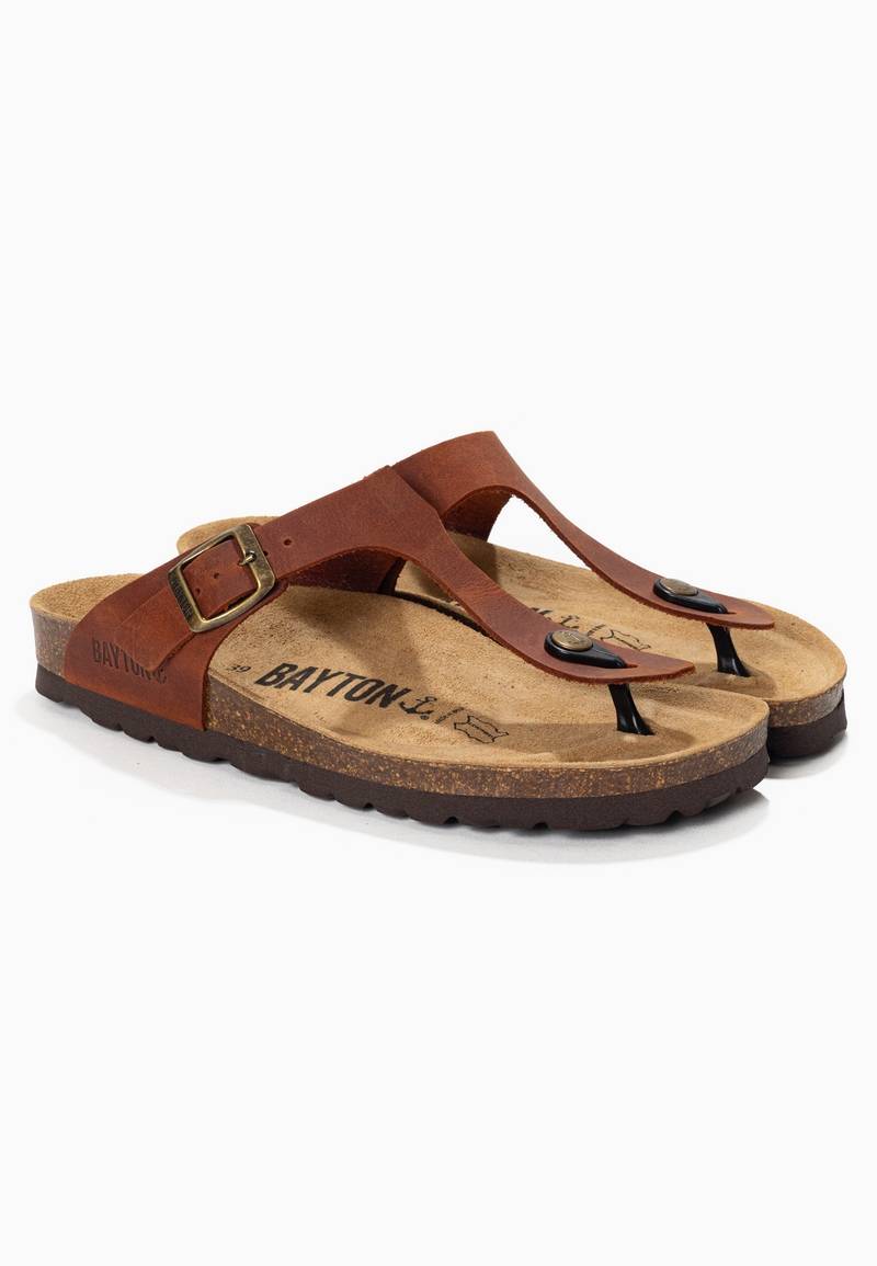 Brown 100% Leather Mercury Sandals with Toe Post