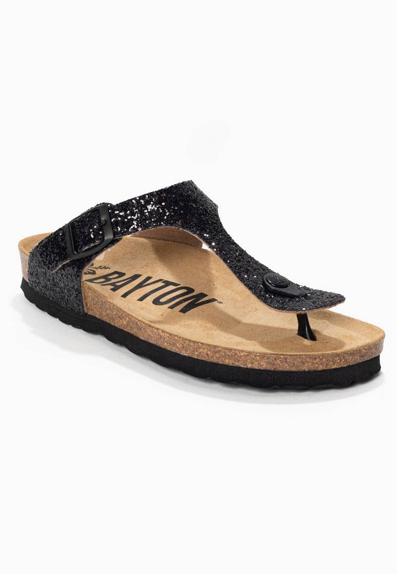 Black Glittery Mercury Sandals with Toe Post