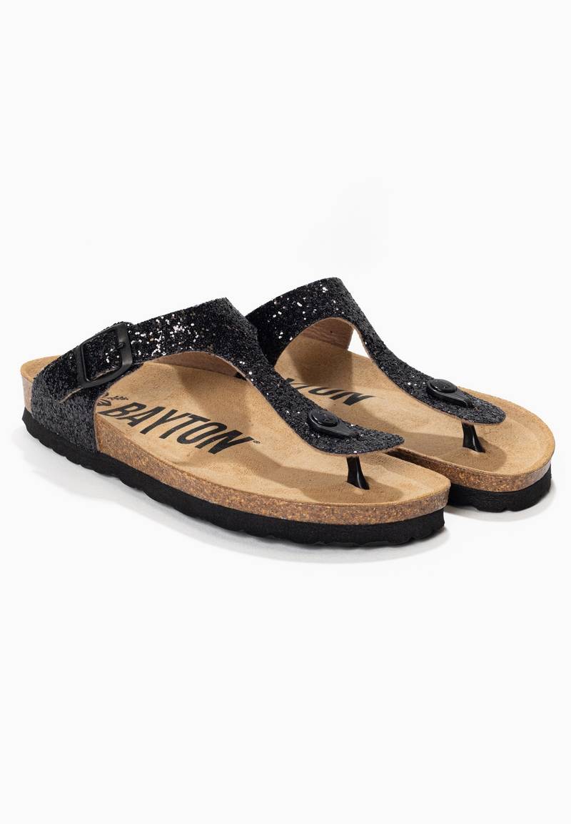 Black Glittery Mercury Sandals with Toe Post