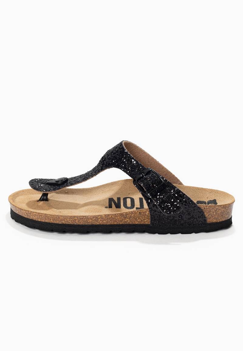 Black Glittery Mercury Sandals with Toe Post