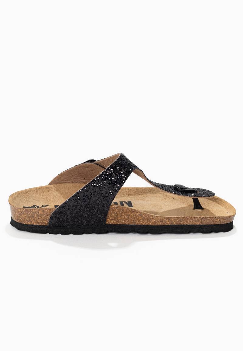 Black Glittery Mercury Sandals with Toe Post