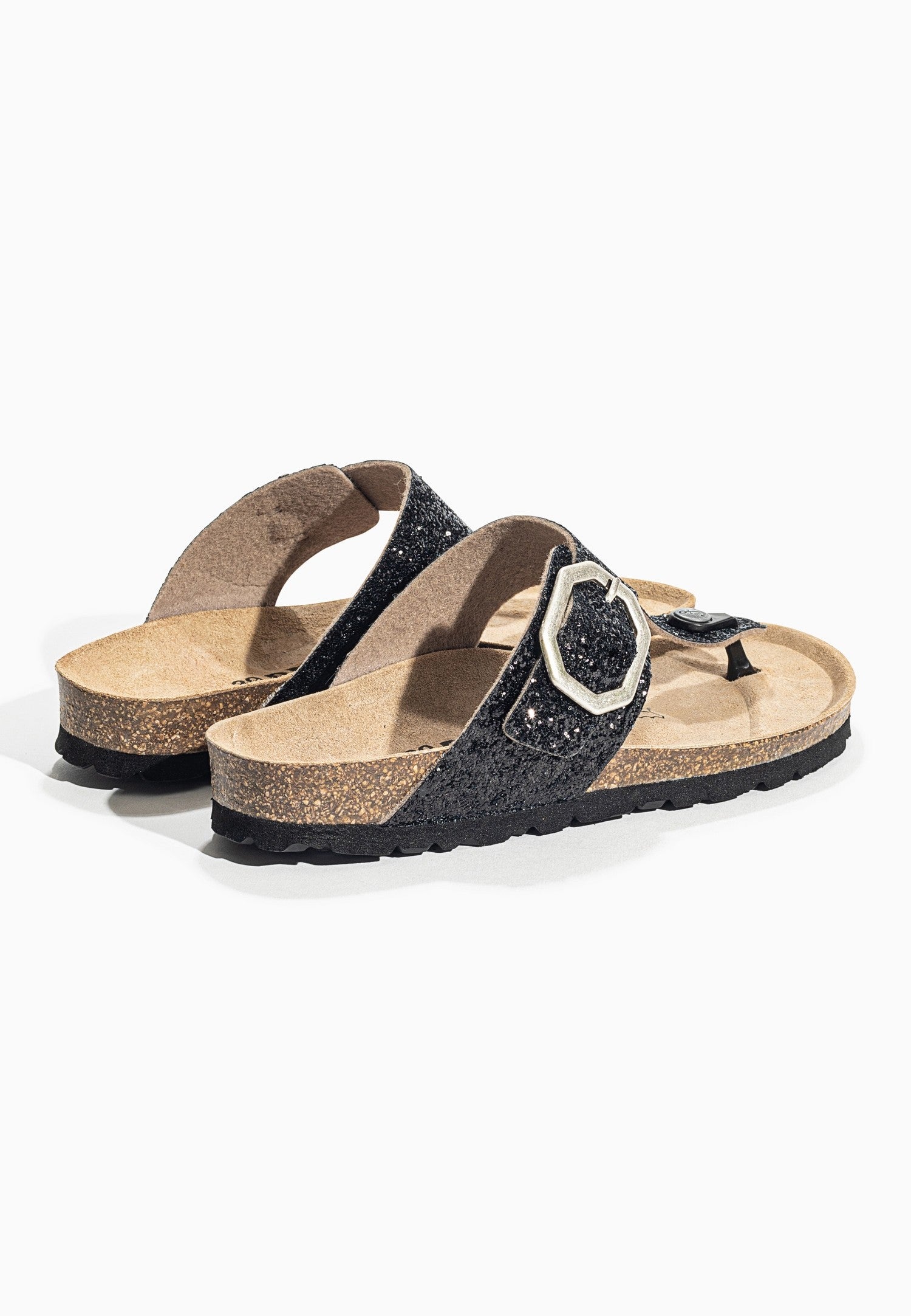 Black Glittery Mercury Sandals with Toe Post