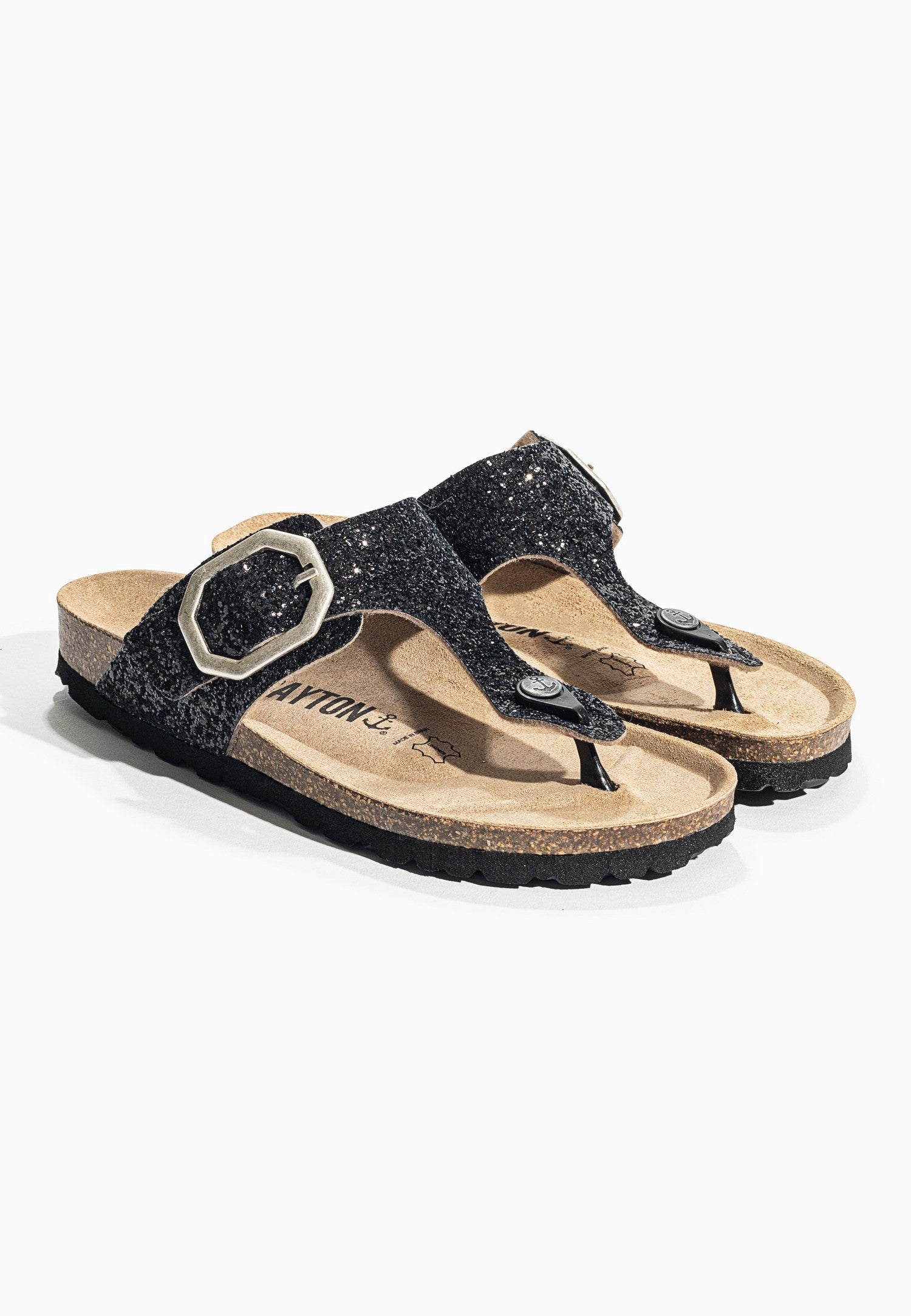 Black Glittery Mercury Sandals with Toe Post