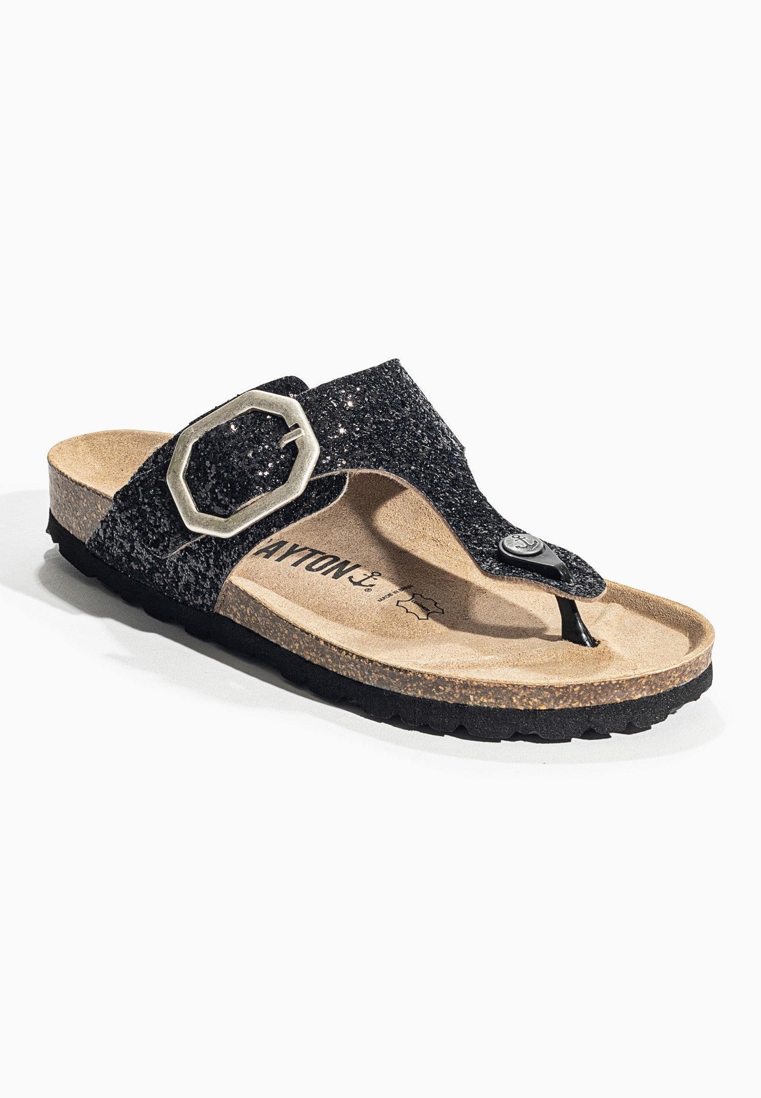 Black Glittery Mercury Sandals with Toe Post