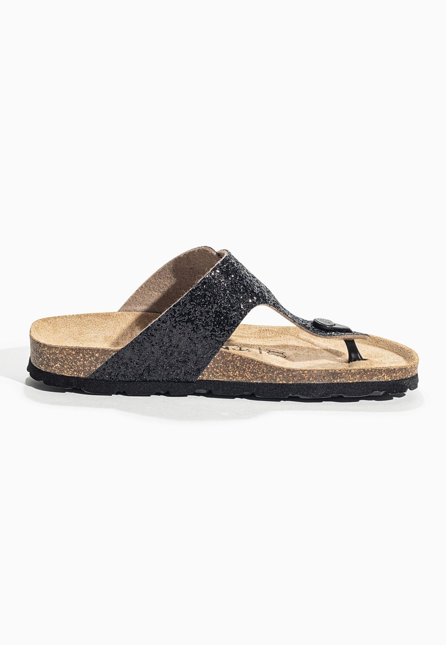 Black Glittery Mercury Sandals with Toe Post