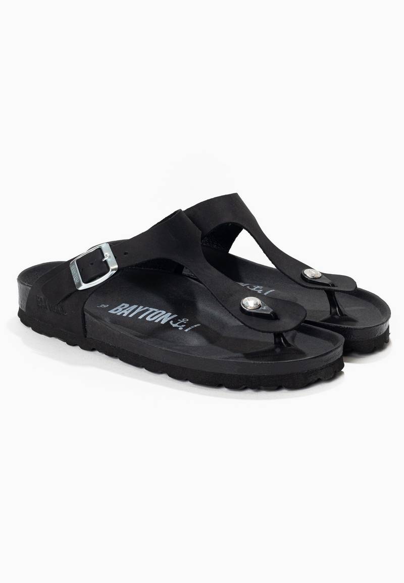 Black Microfiber Mercury Sandals with Toe Post