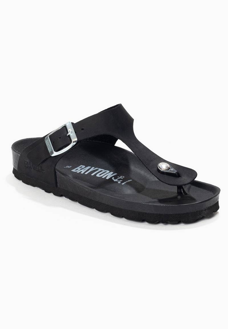 Black Microfiber Mercury Sandals with Toe Post