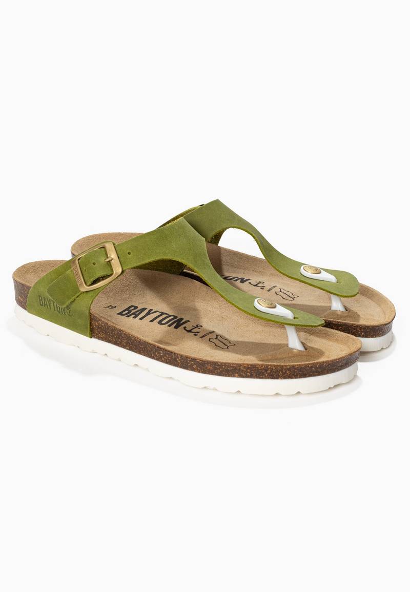 Sandales Mercure Vert 100% Cuir à Entre-Doigts