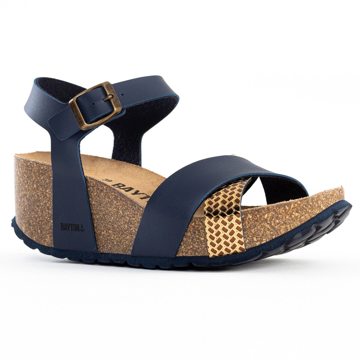 Minorca Navy Blue and Gold Wedge and Semi-Wedge Sandals