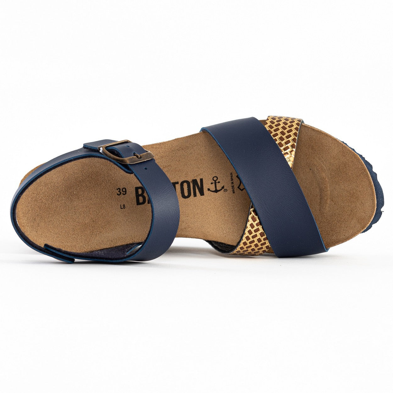 Minorca Navy Blue and Gold Wedge and Semi-Wedge Sandals