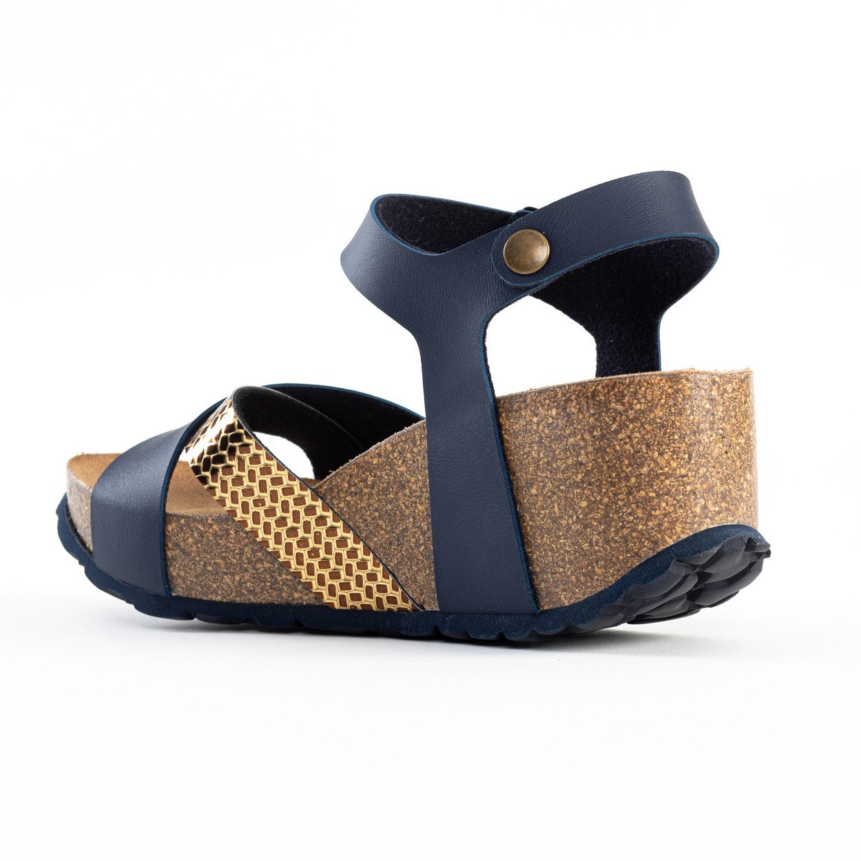 Minorca Navy Blue and Gold Wedge and Semi-Wedge Sandals