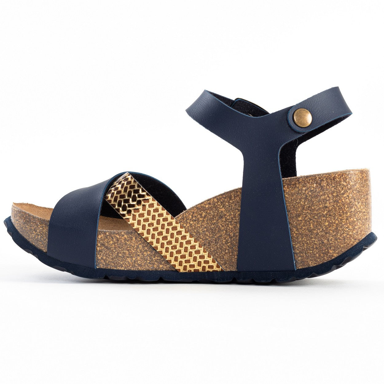 Minorca Navy Blue and Gold Wedge and Semi-Wedge Sandals