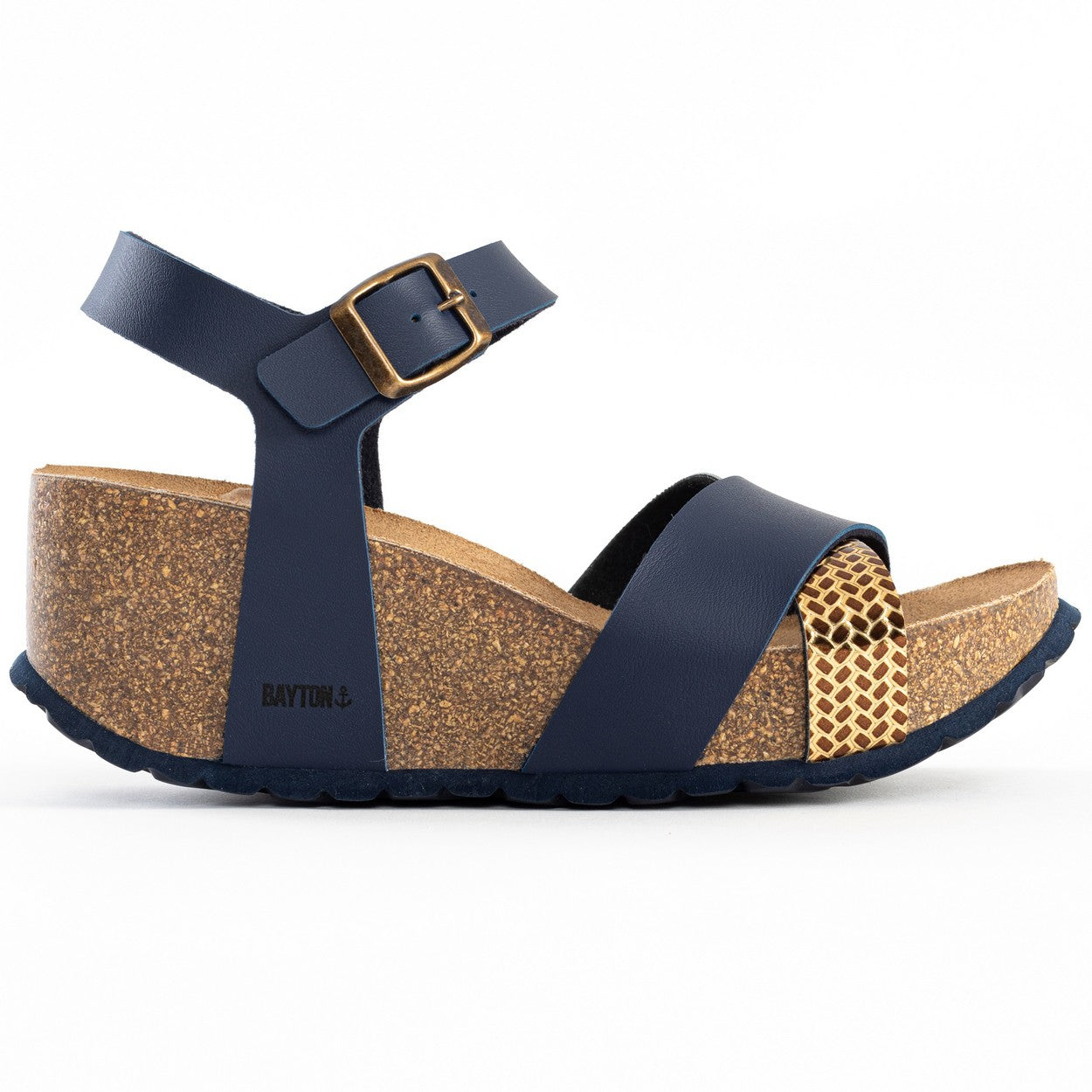 Minorca Navy Blue and Gold Wedge and Semi-Wedge Sandals