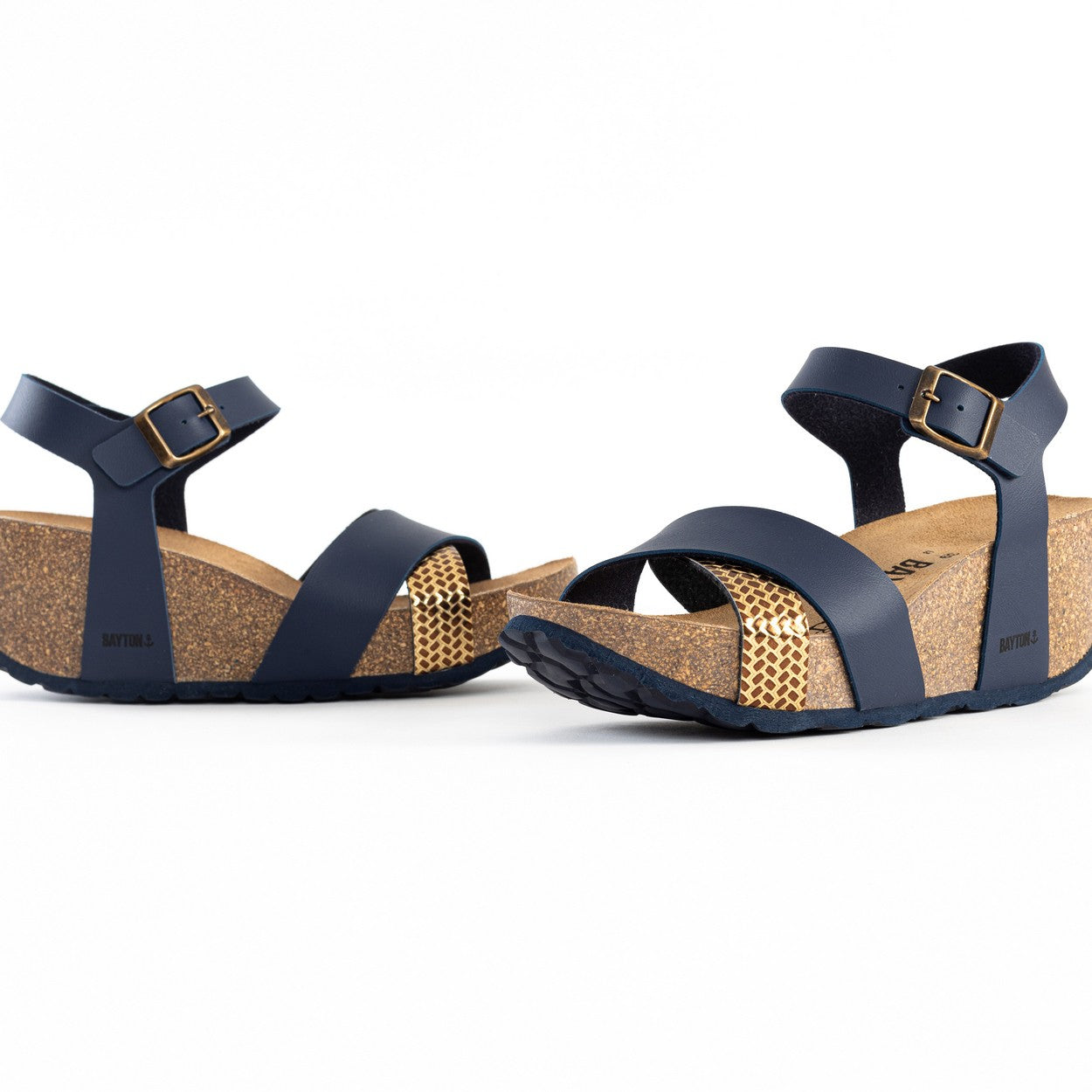 Minorca Navy Blue and Gold Wedge and Semi-Wedge Sandals