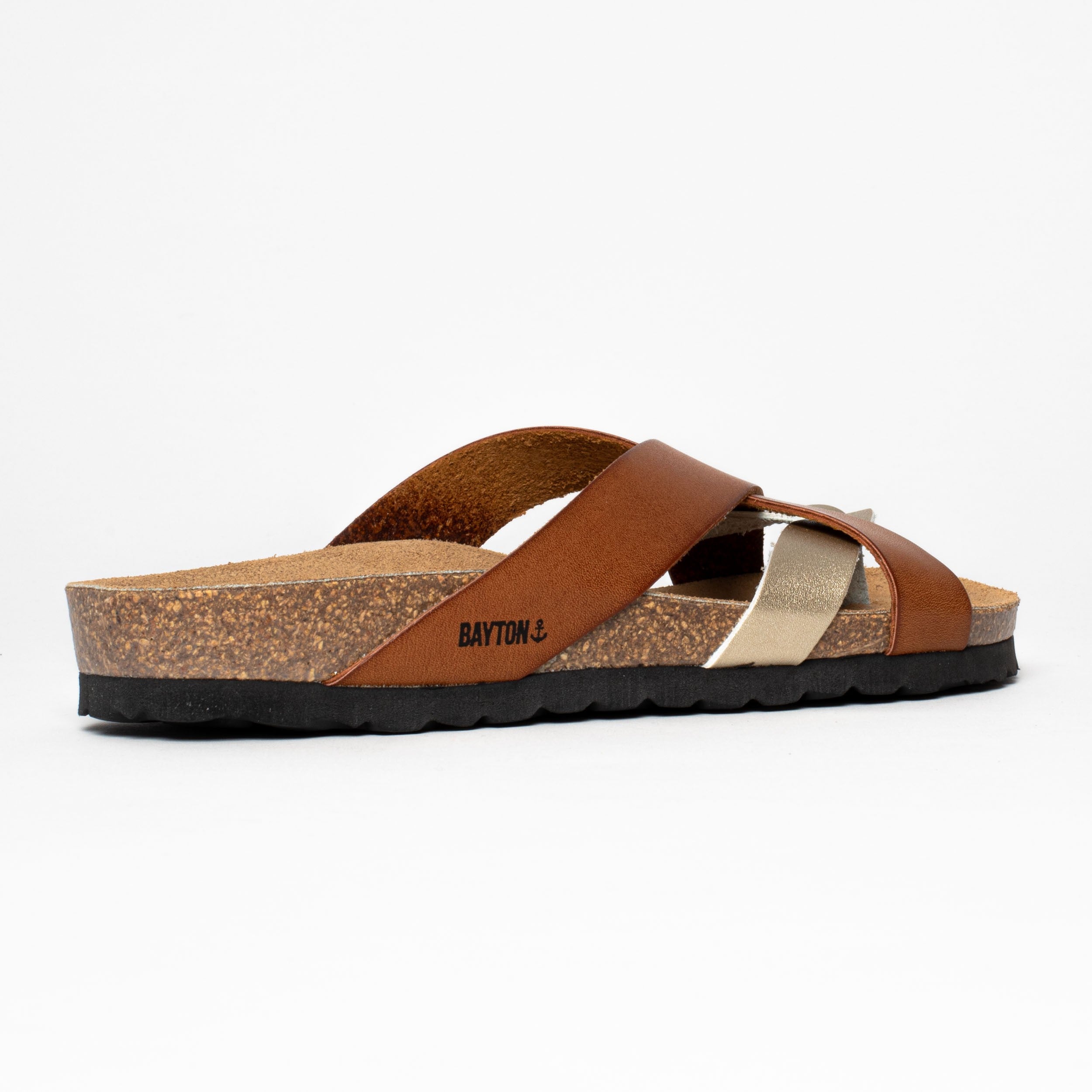 Alava Gold and Camel Multi-Strap Toe-Thong Sandals