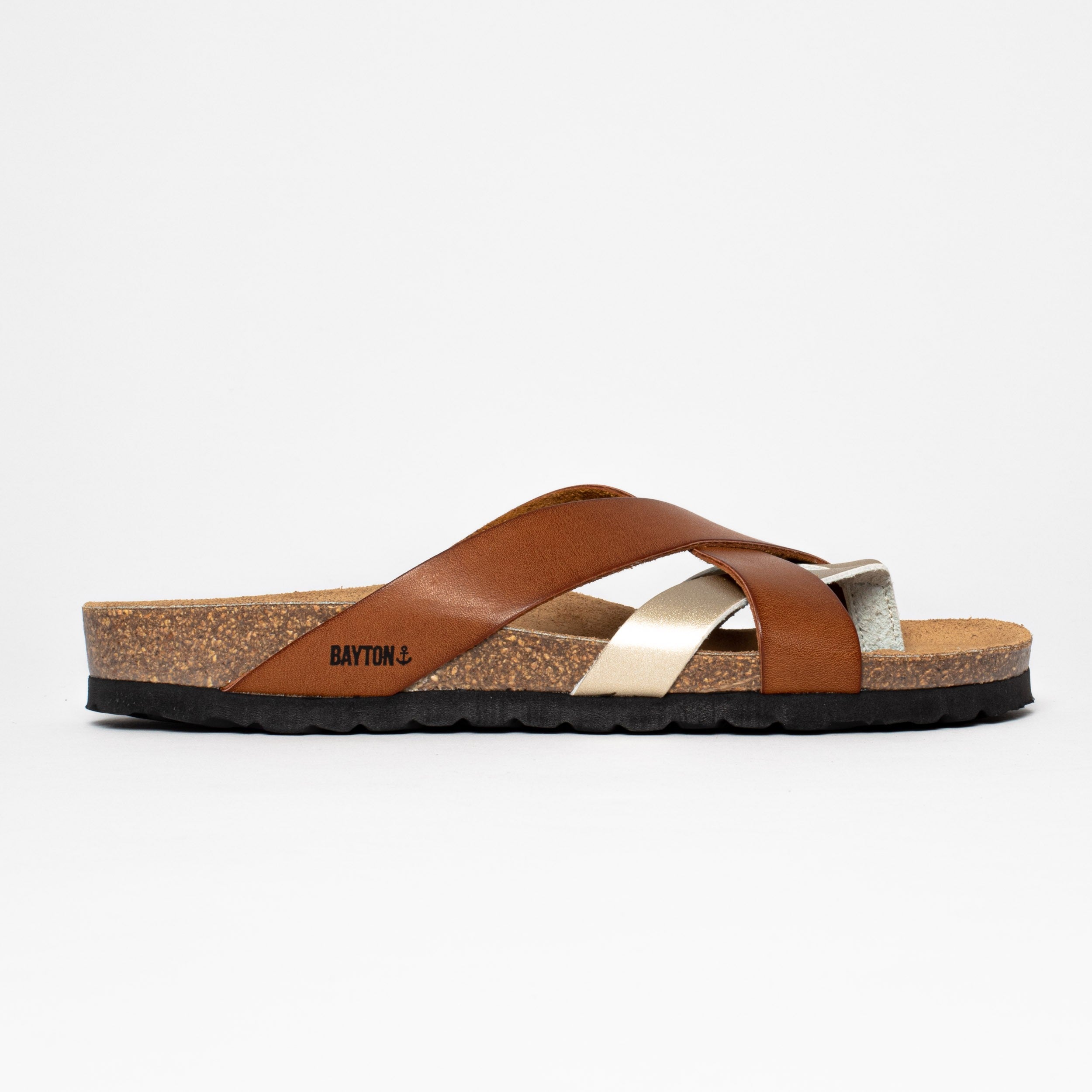 Alava Gold and Camel Multi-Strap Toe-Thong Sandals