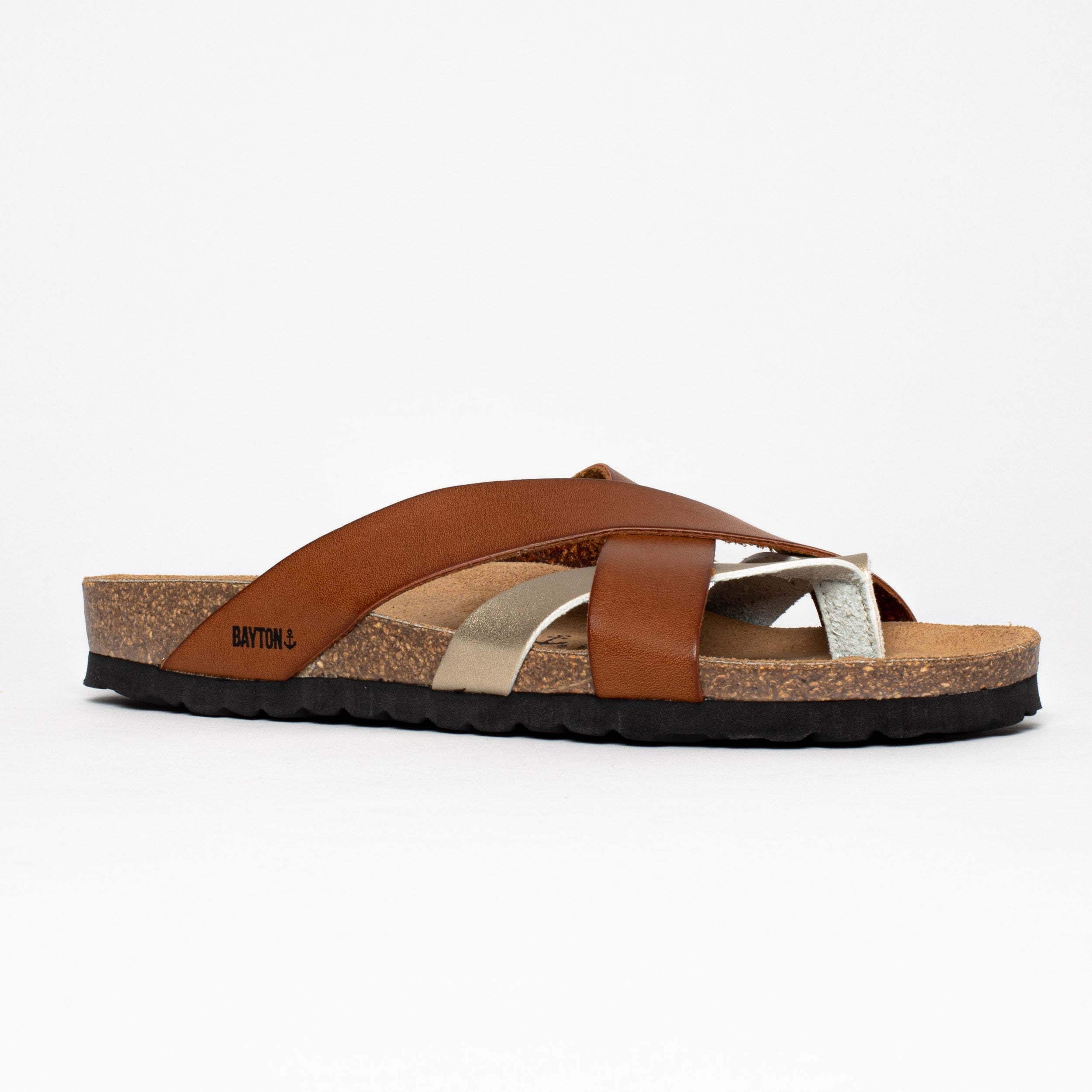 Alava Gold and Camel Multi-Strap Toe-Thong Sandals