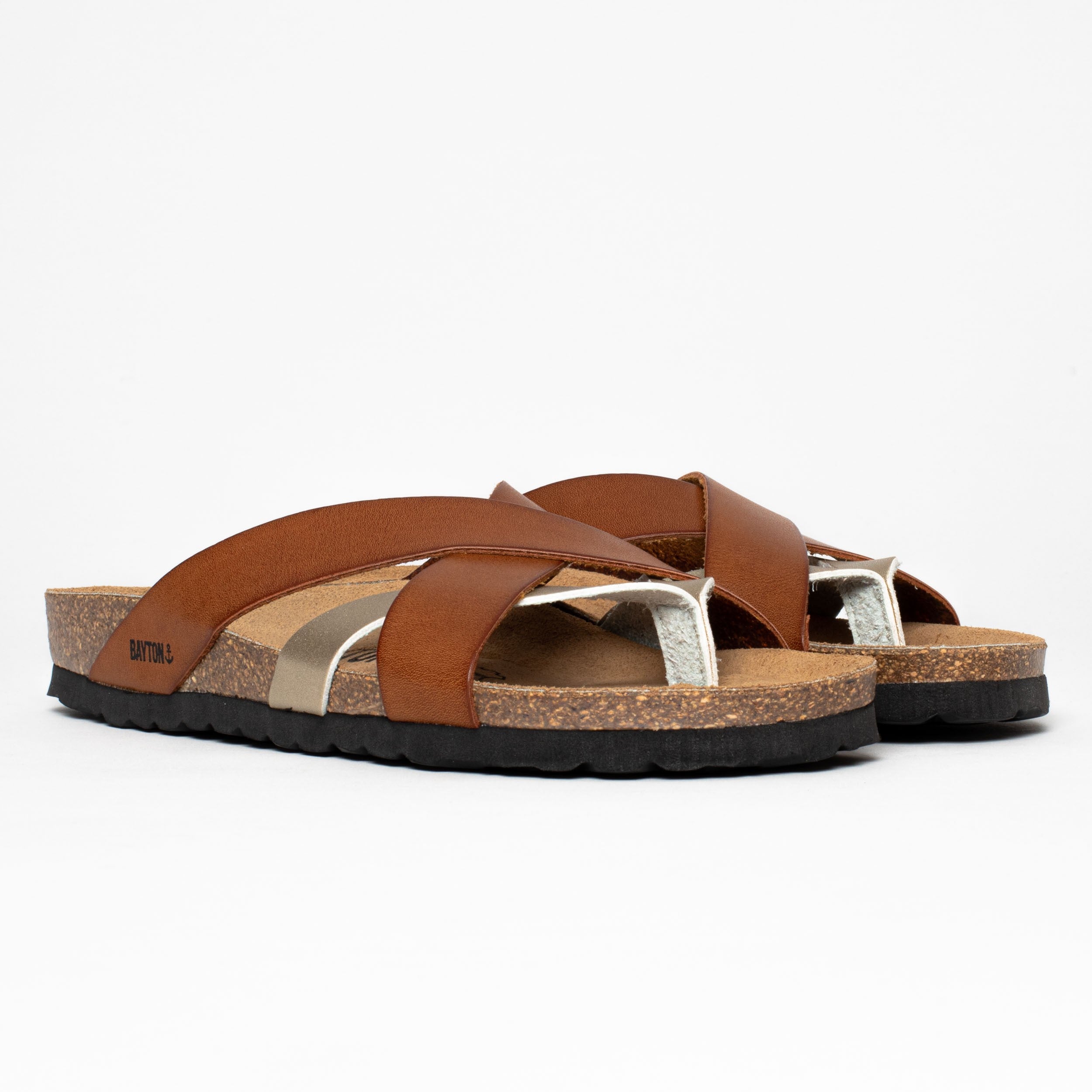 Alava Gold and Camel Multi-Strap Toe-Thong Sandals