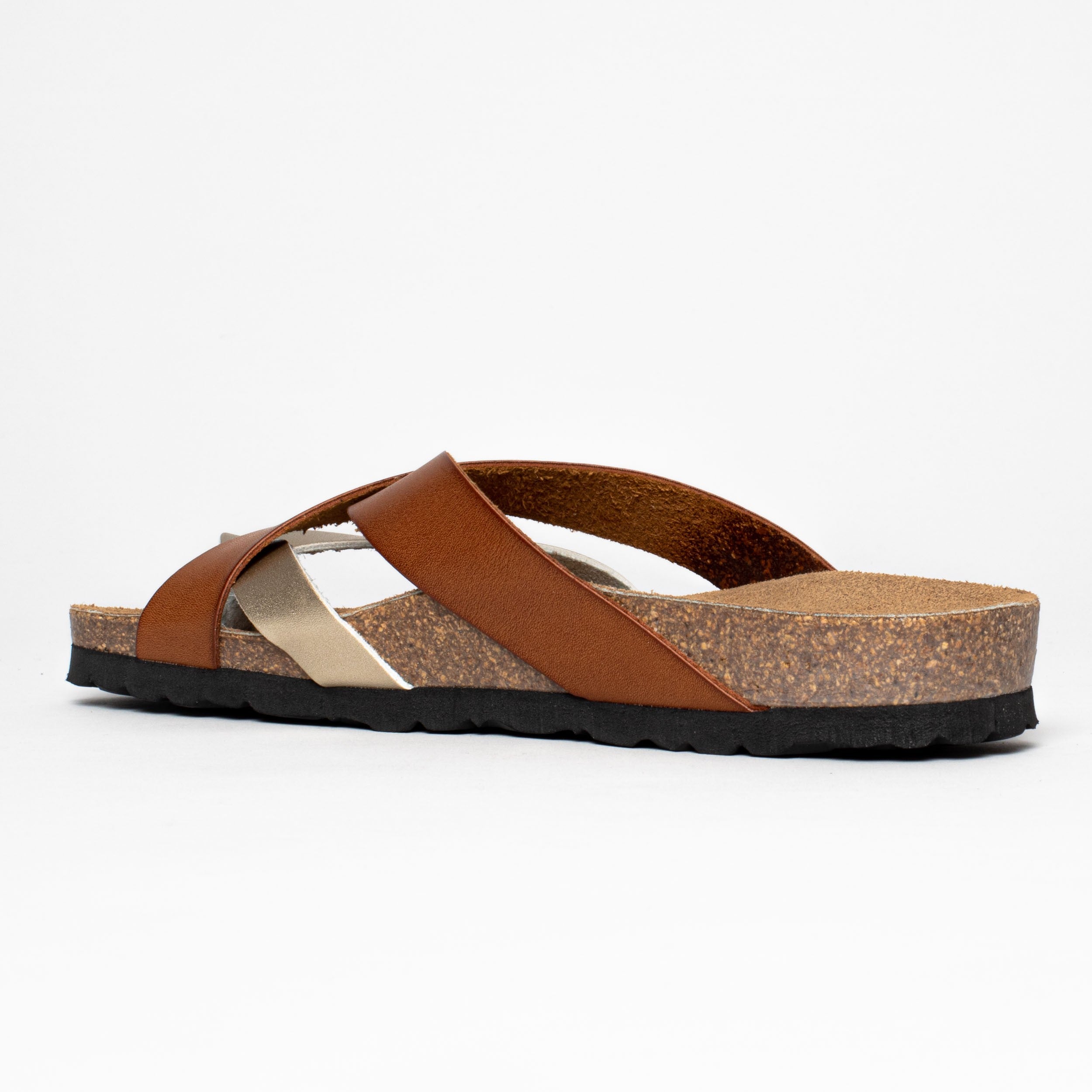 Alava Gold and Camel Multi-Strap Toe-Thong Sandals