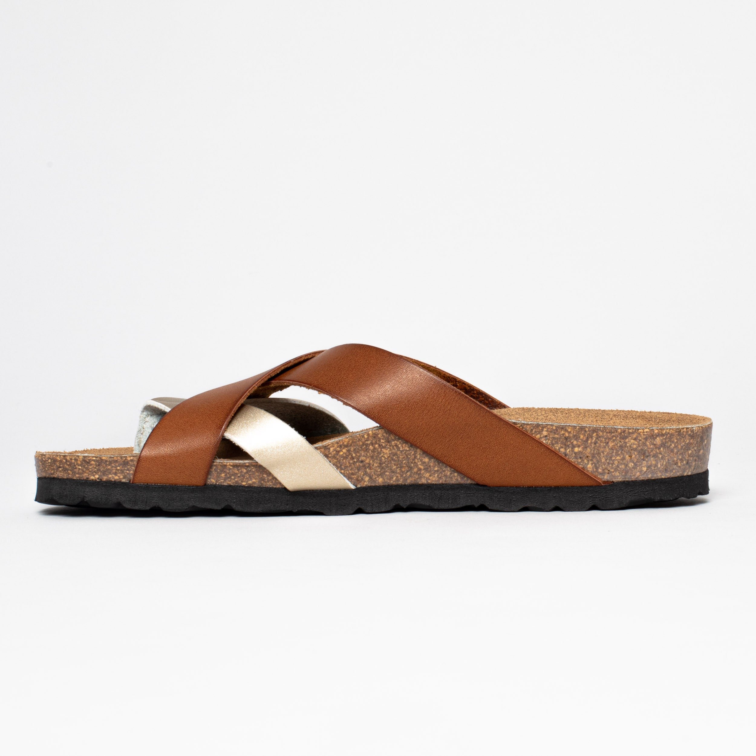 Alava Gold and Camel Multi-Strap Toe-Thong Sandals