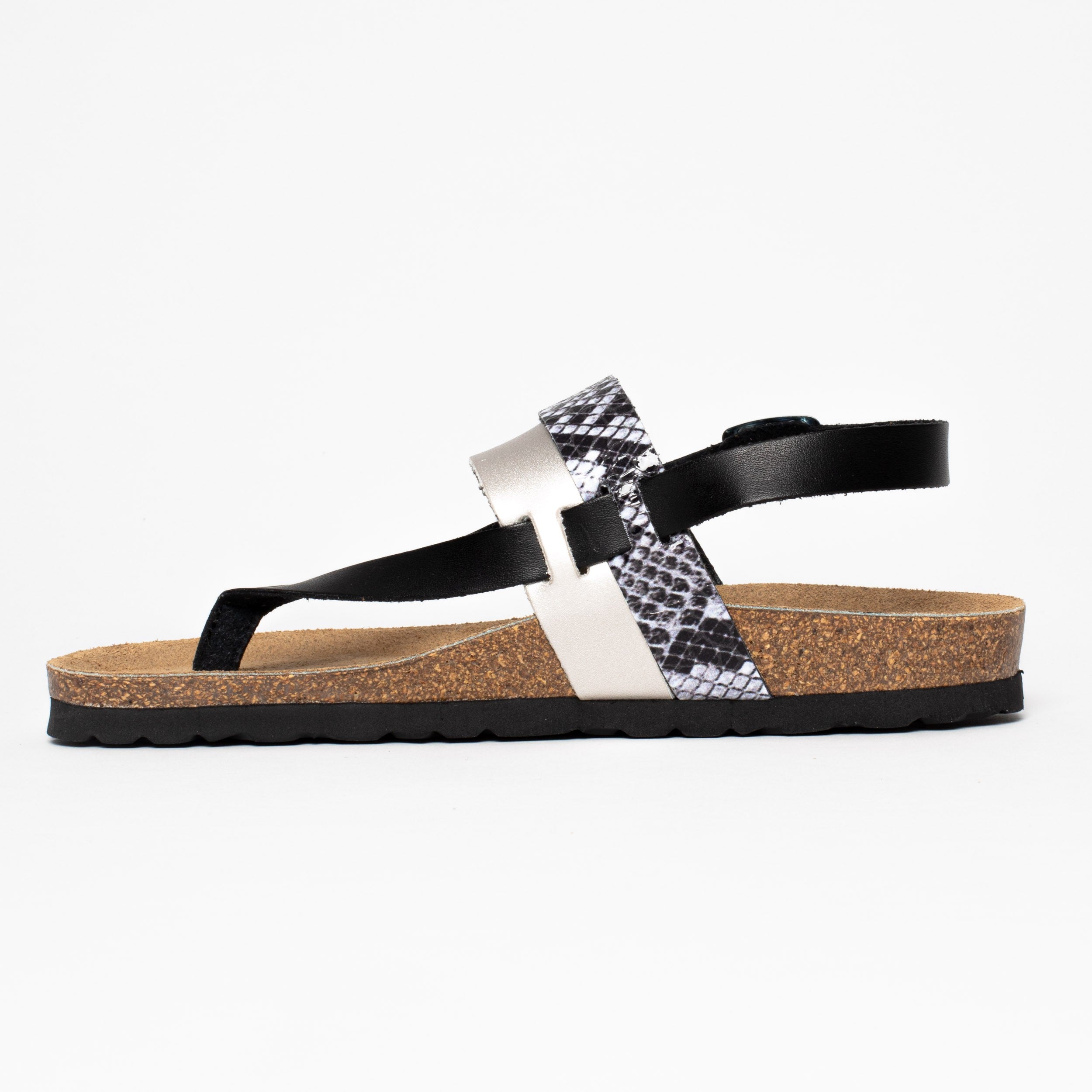 Lajas Black and Silver Toe-Thong Sandals