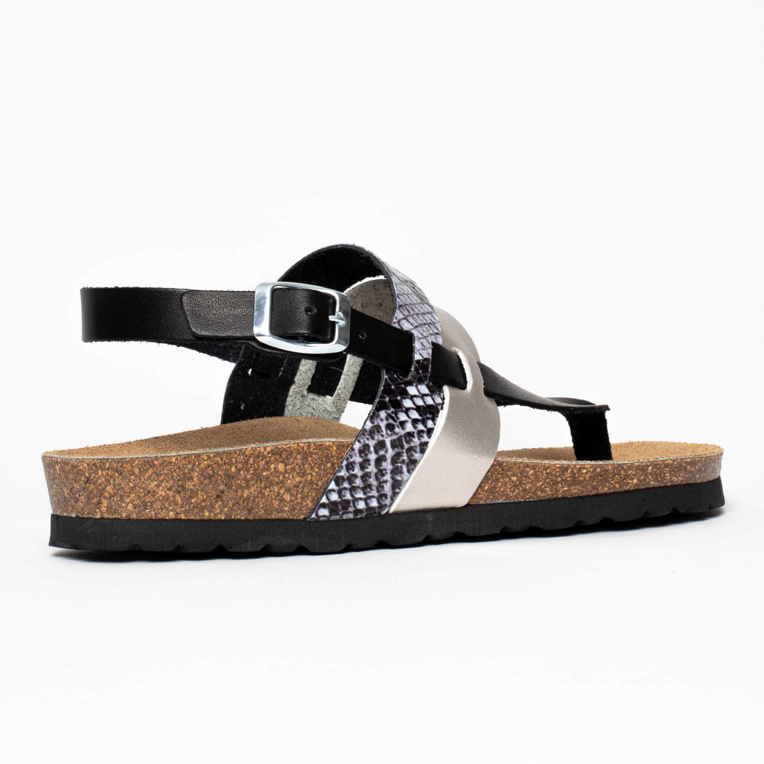 Lajas Black and Silver Toe-Thong Sandals