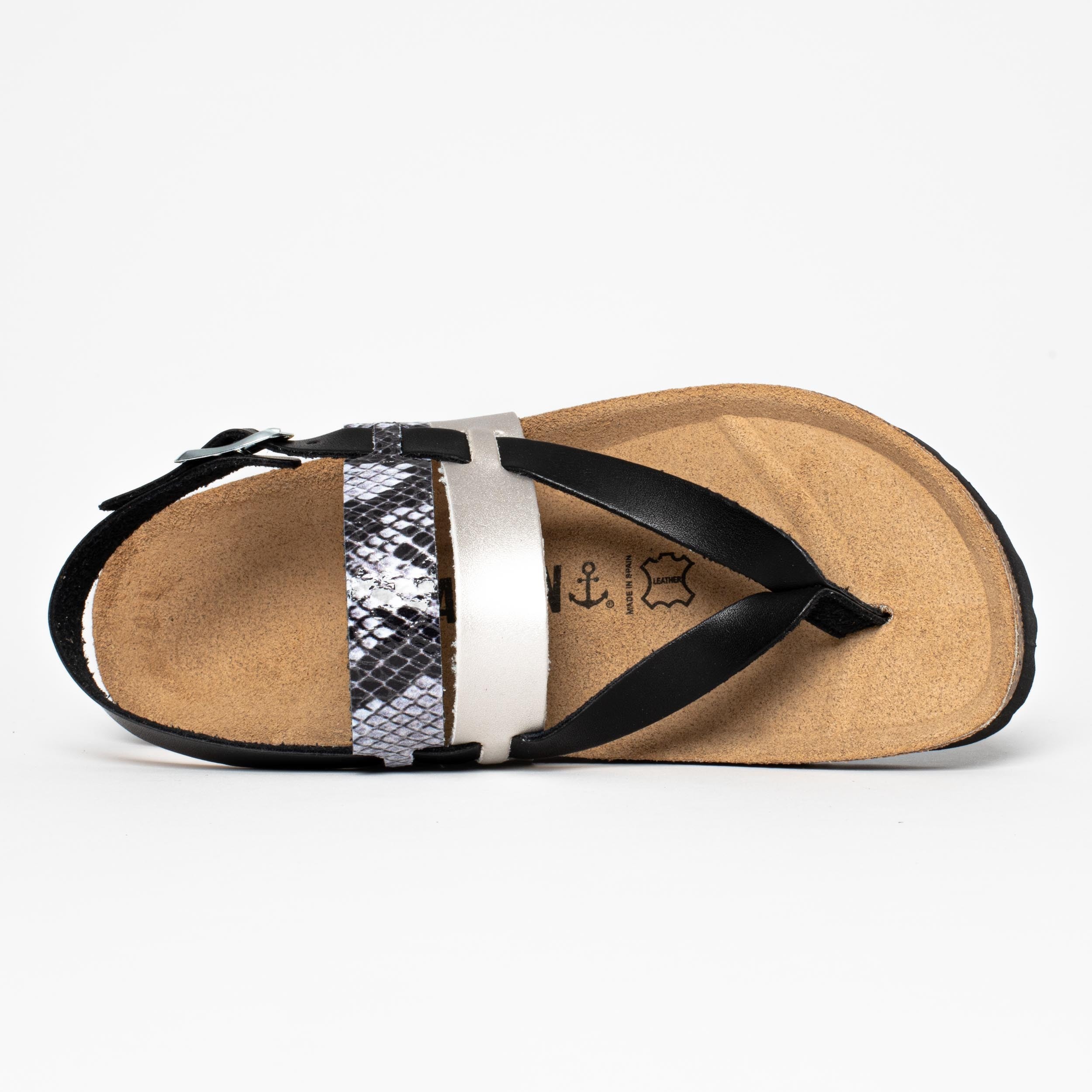 Lajas Black and Silver Toe-Thong Sandals