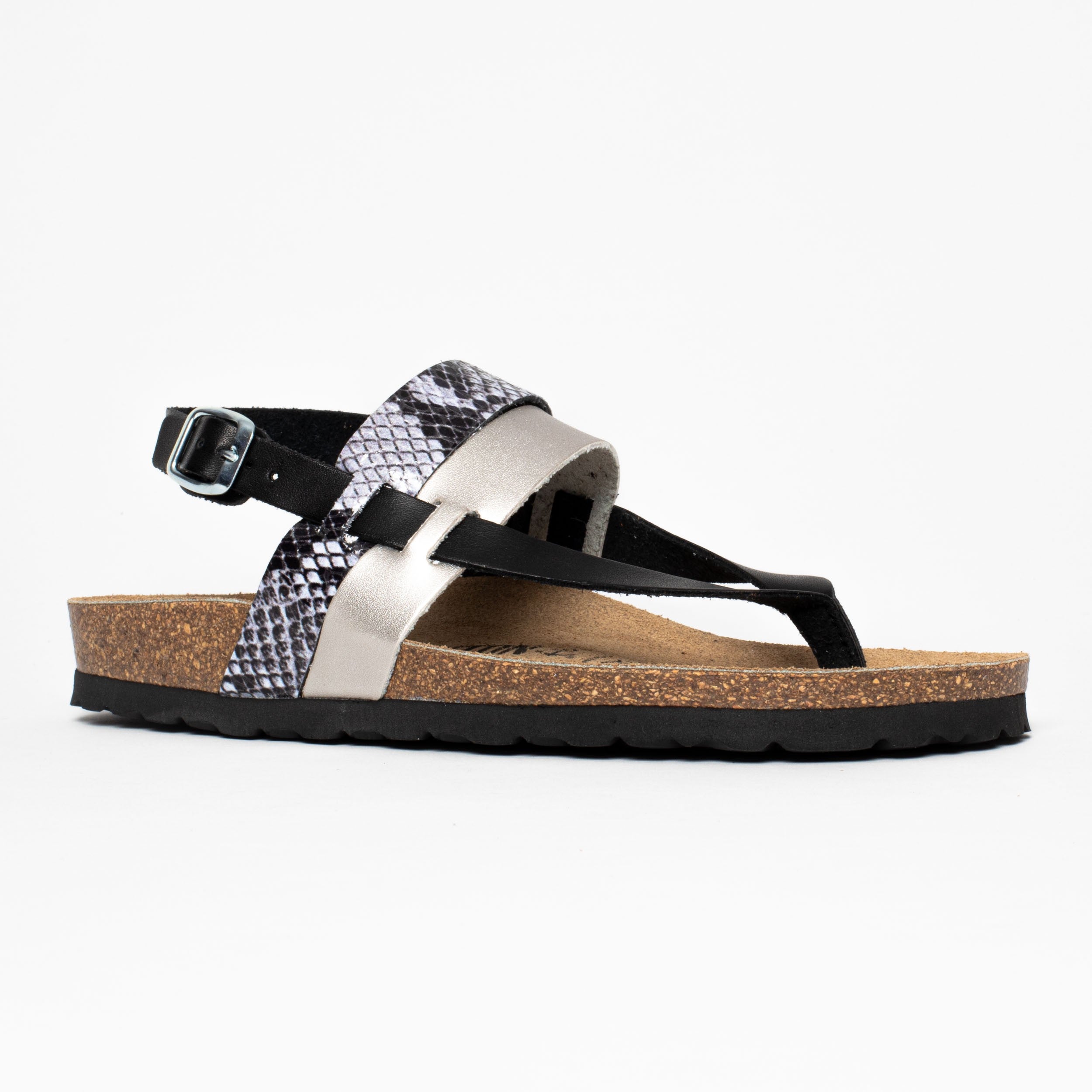 Lajas Black and Silver Toe-Thong Sandals