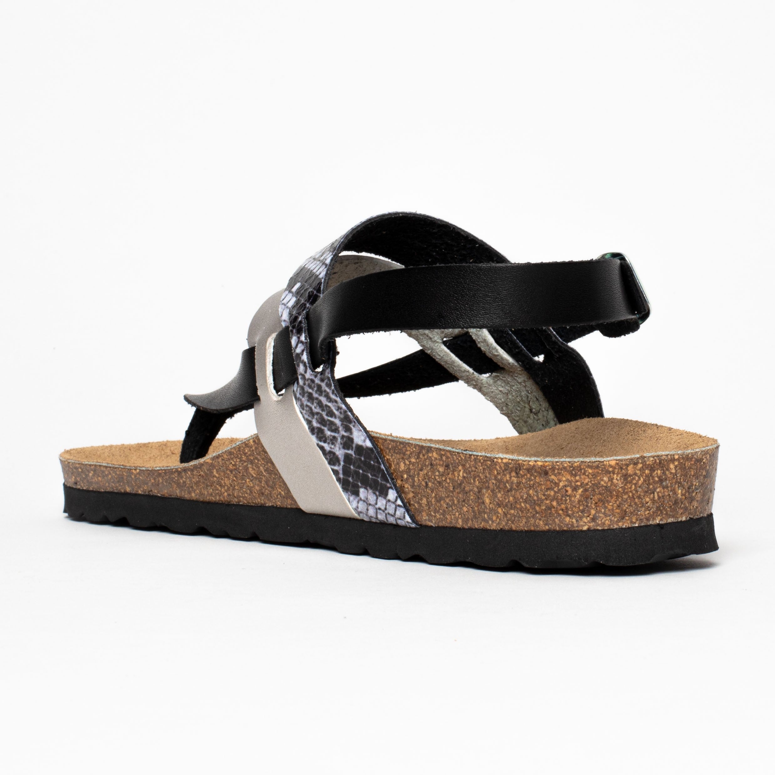 Lajas Black and Silver Toe-Thong Sandals