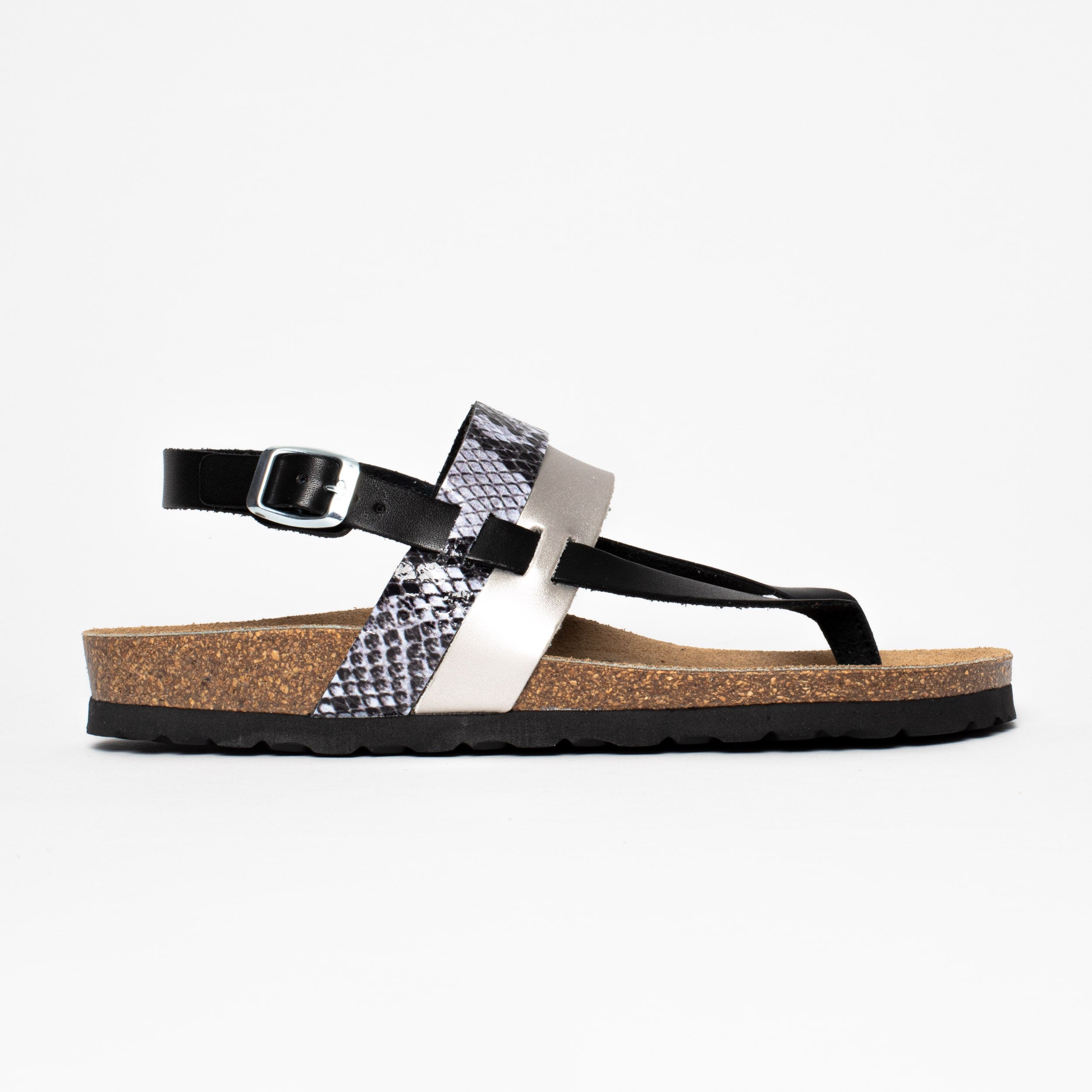 Lajas Black and Silver Toe-Thong Sandals