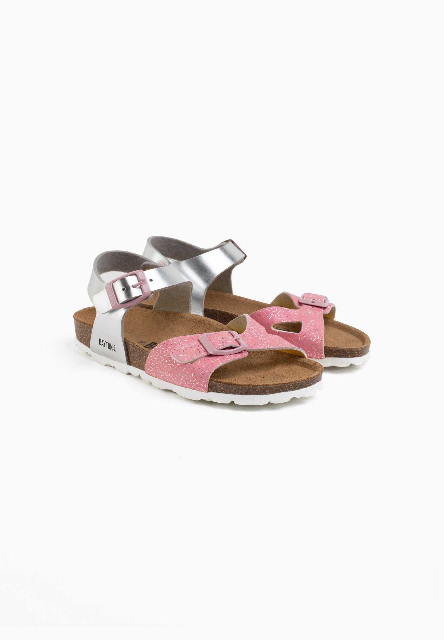 Sandalias Pegase Multitiras Rosa Y Plata