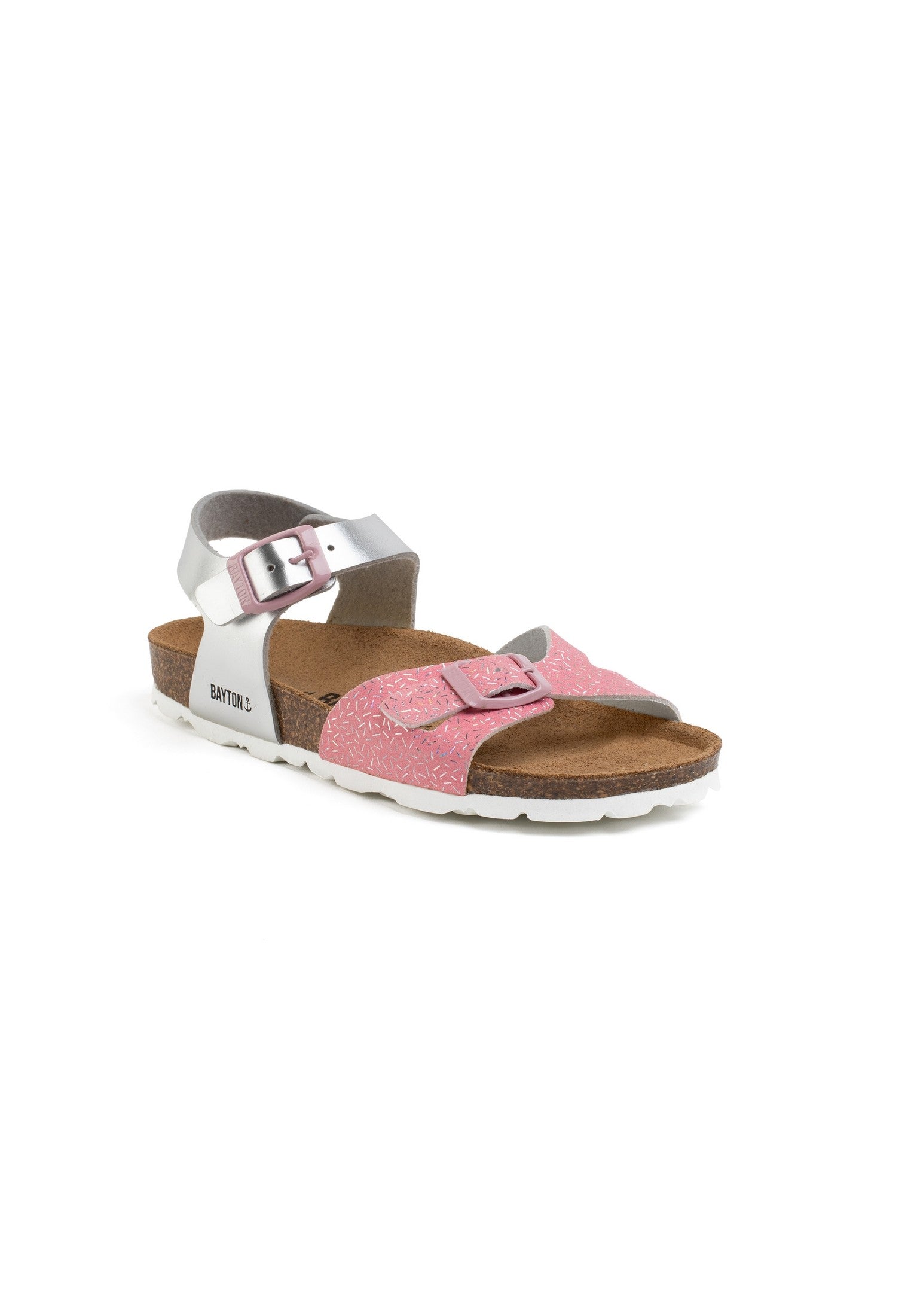 Sandalias Pegase Multitiras Rosa Y Plata