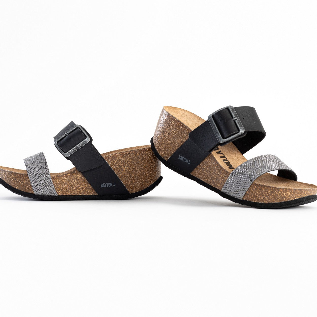 Newcastle Anthracite and Black Wedge and Semi-Wedge Sandals