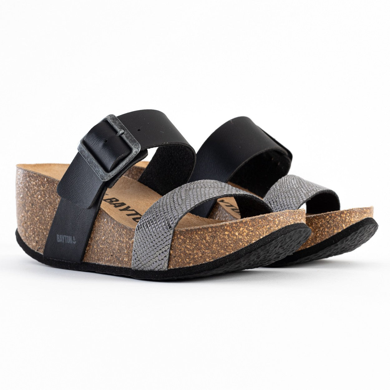 Newcastle Anthracite and Black Wedge and Semi-Wedge Sandals