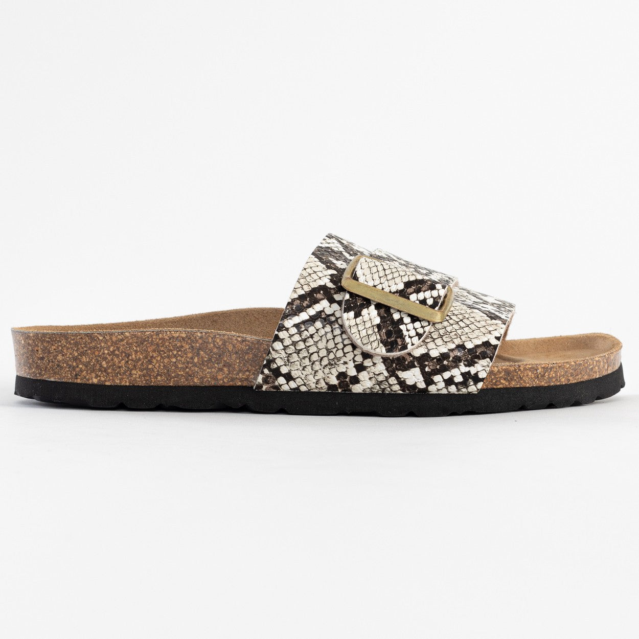 Orense Black and Beige Python 1 Strap Sandals