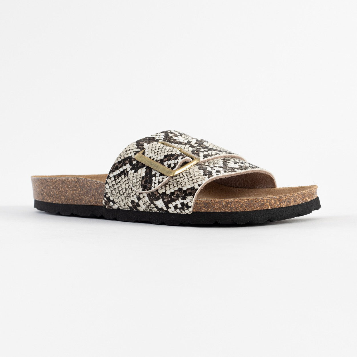 Orense Black and Beige Python 1 Strap Sandals