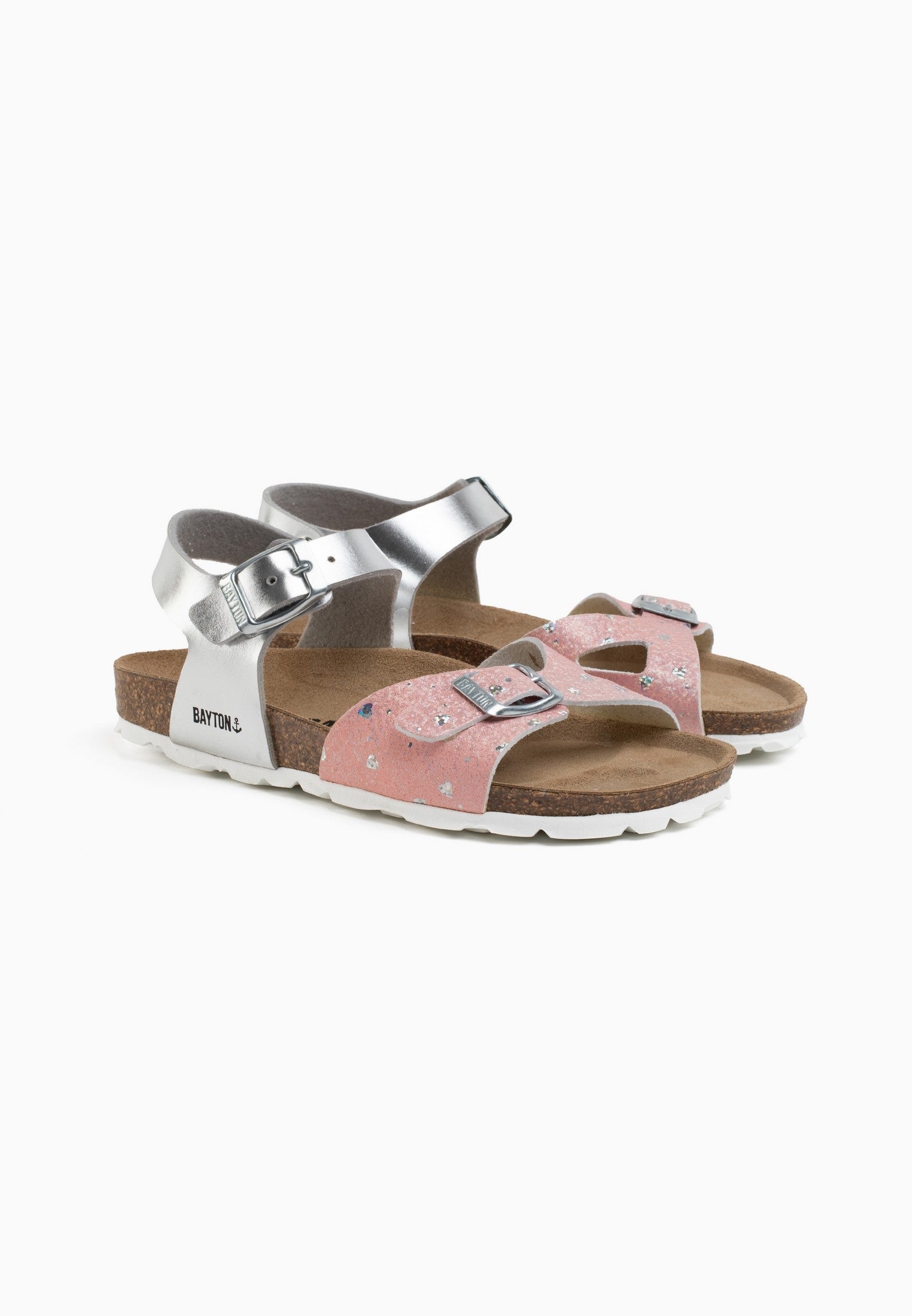 Sandalias Pegase Multitiras Rosa Y Plata