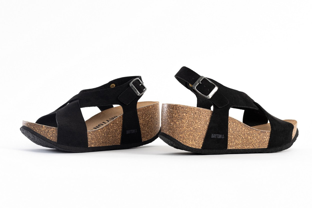 Sandalias Rea Cuña Y Semicuña Negro