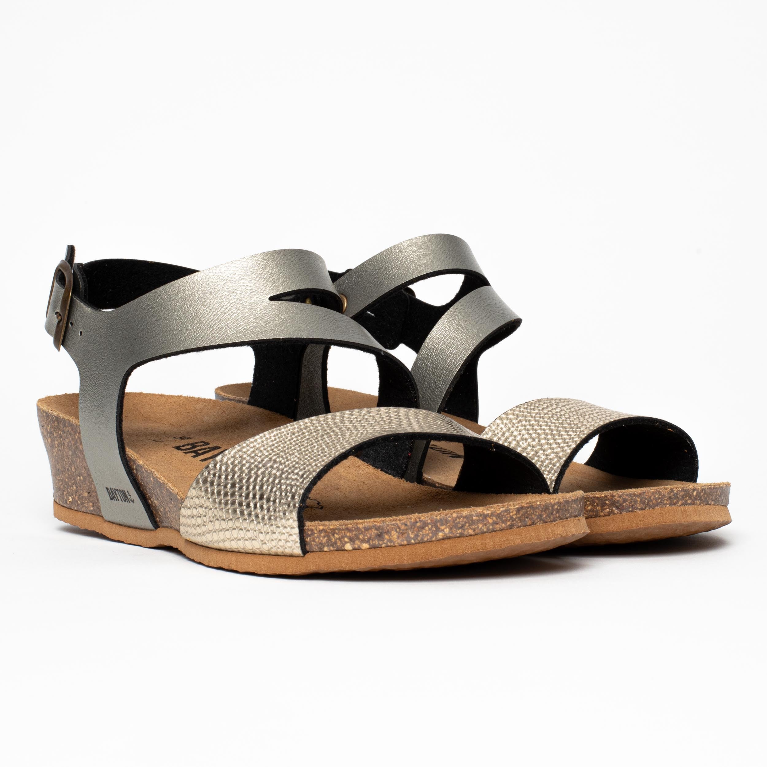 Reus Mocha and Platinum Wedge and Semi-Wedge Sandals