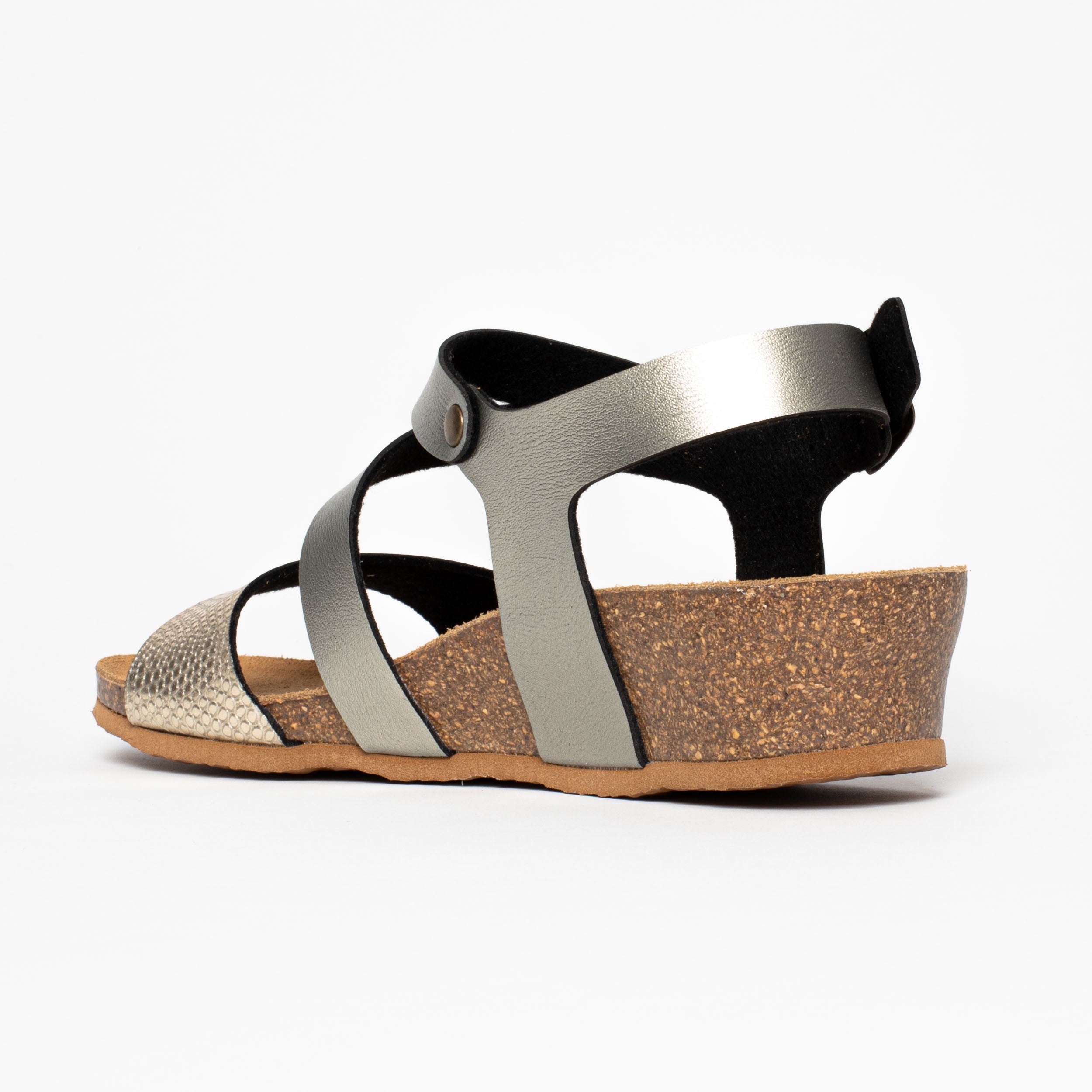 Reus Mocha and Platinum Wedge and Semi-Wedge Sandals