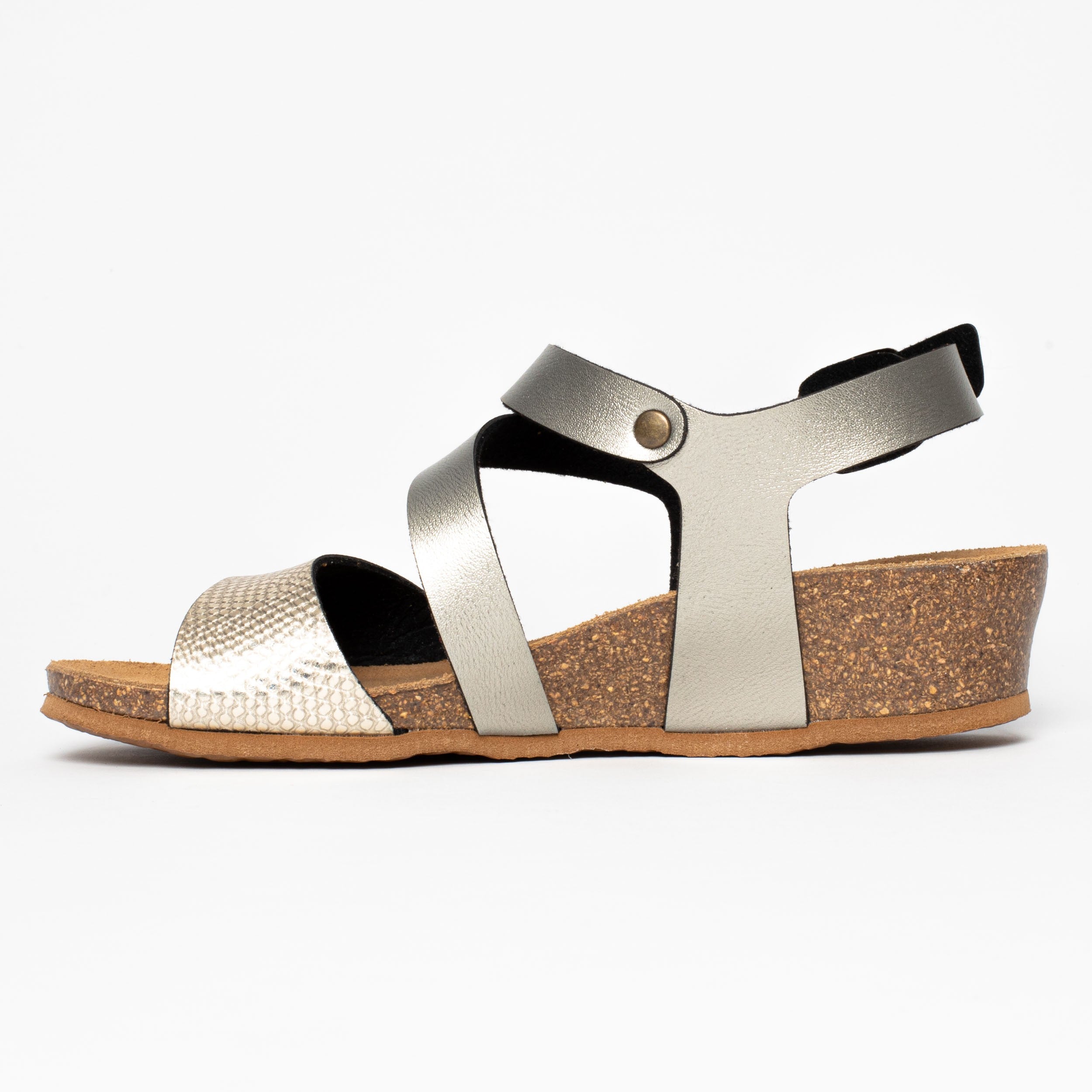 Reus Mocha and Platinum Wedge and Semi-Wedge Sandals