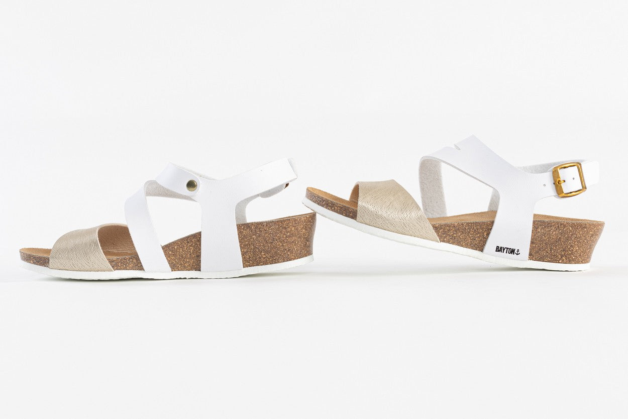 Reus White and Gold Wedge and Semi-Wedge Sandals