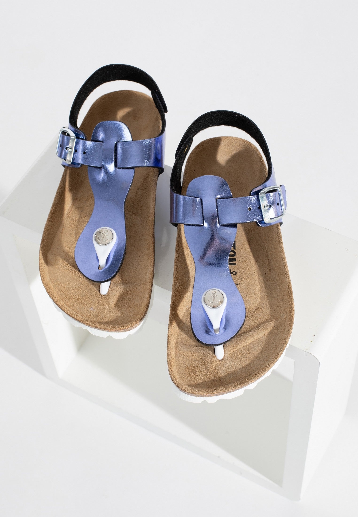 Rhea Metallic Blue Open Toe Sandals