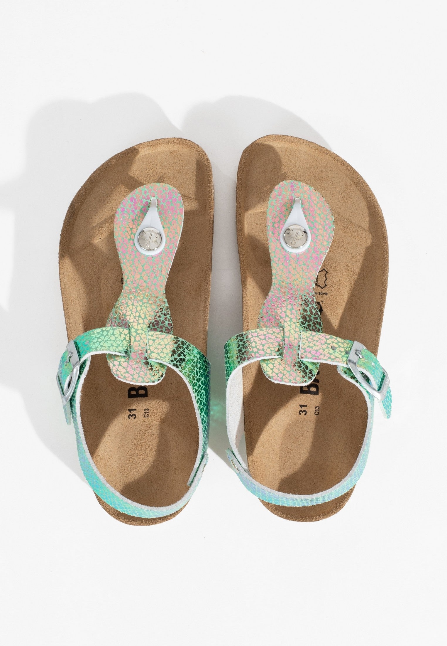 Green And Pink Metallic Rhea Toe-Toe Sandals