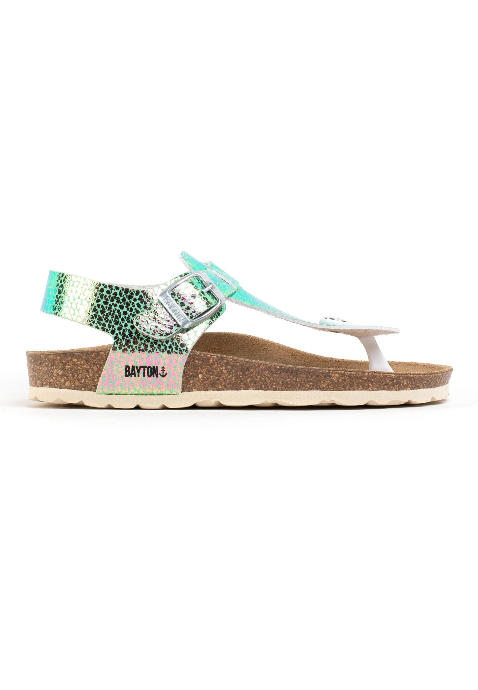 Sandalias con puntera Rhea metálicas en verde y rosa