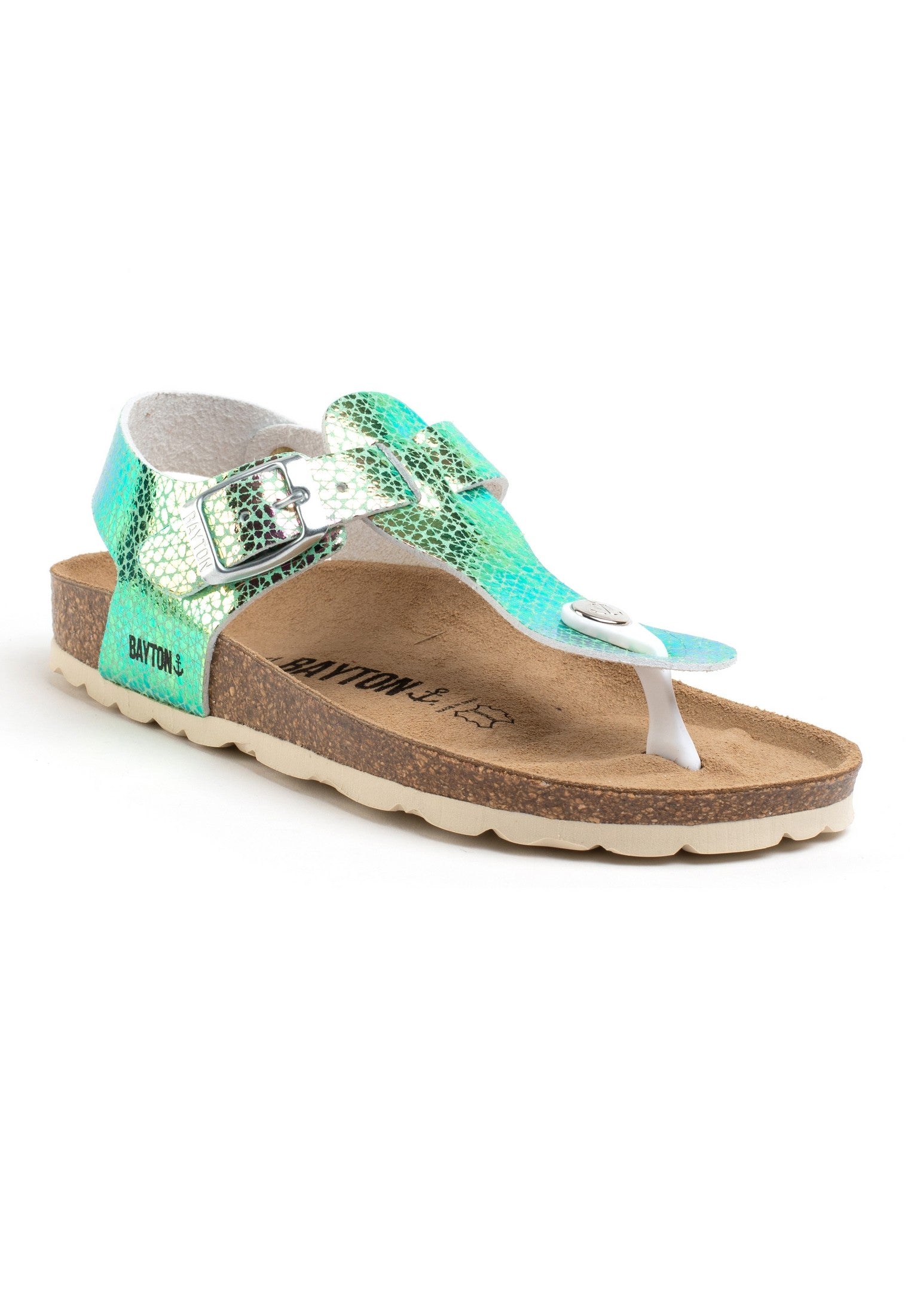 Sandalias con puntera Rhea metálicas en verde y rosa