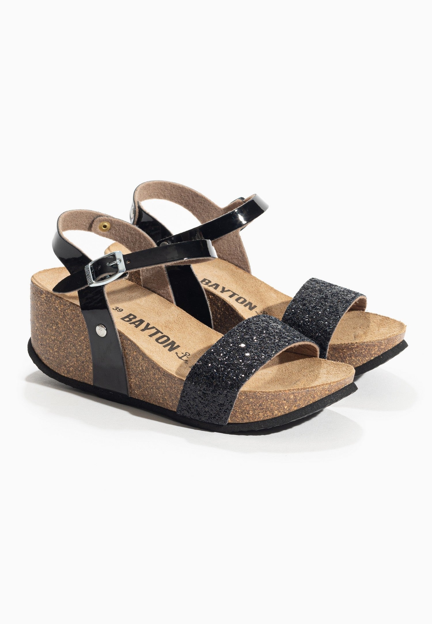 Rudy Black and Glitter Wedge and Semi-Wedge Sandals