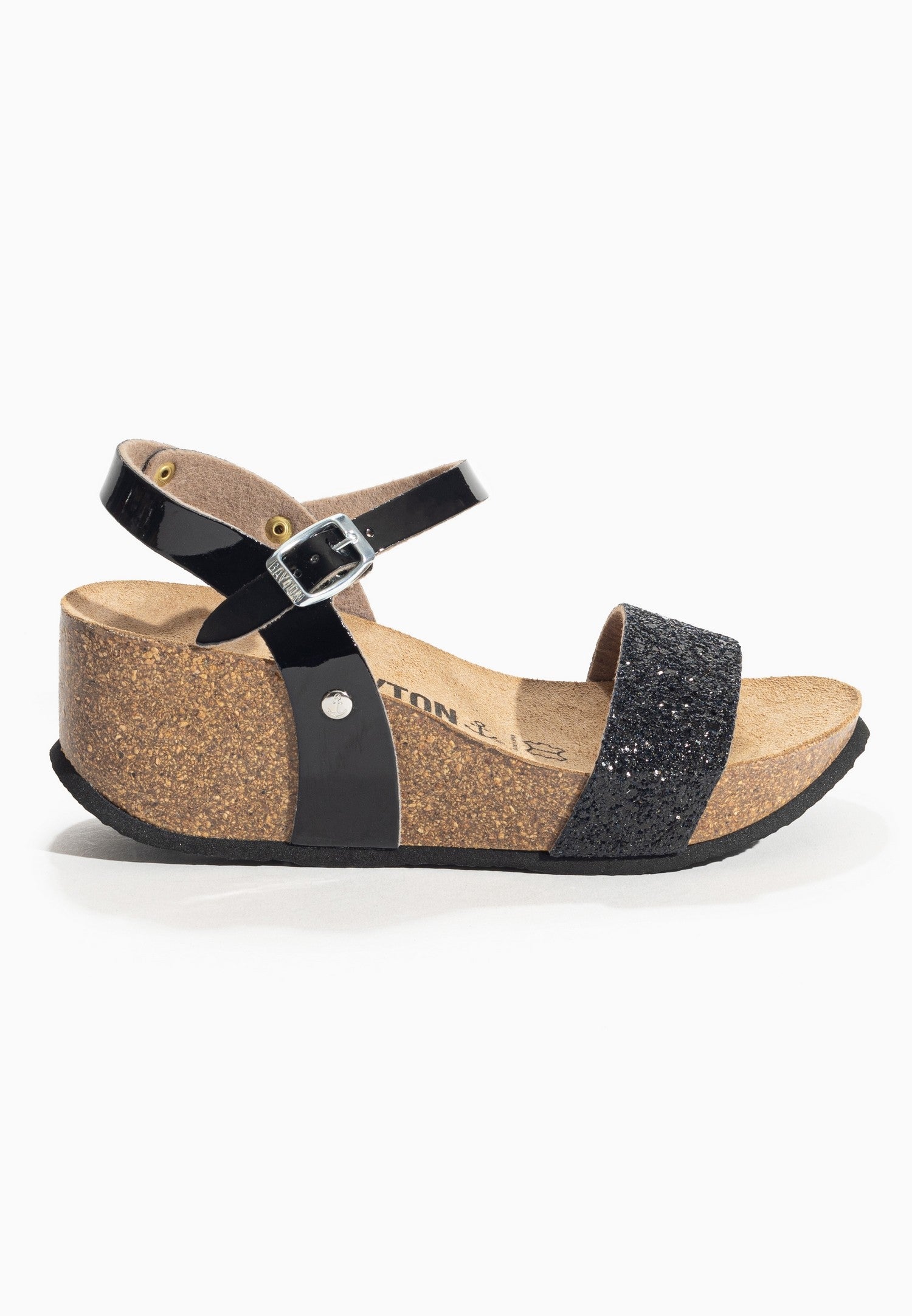 Rudy Black and Glitter Wedge and Semi-Wedge Sandals